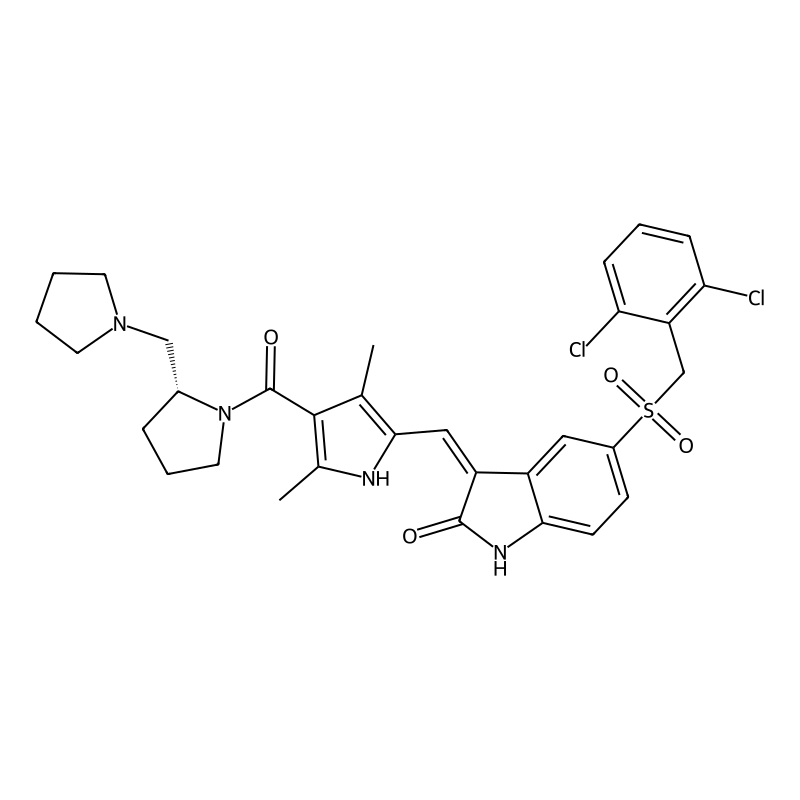 (3Z)-5-[(2,6-dichlorophenyl)methylsulfonyl]-3-[[3,5-dimethyl-4-[(2R)-2-(pyrrolidin-1-ylmethyl)pyrrolidine-1-carbonyl]-1H-pyrrol-2-yl]methylidene]-1H-indol-2-one