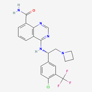 4-[[(1S)-2-(azetidin-1-yl)-1-[4-chloro-3-(trifluoromethyl)phenyl]ethyl]amino]quinazoline-8-carboxamide